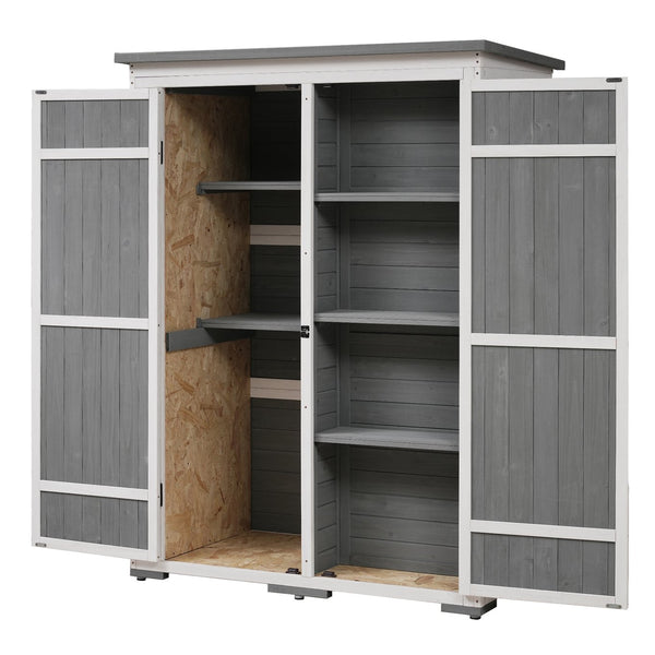 English Elm TOPMAX Outdoor 5.5ft Wood Storage Shed Cabinet with Waterproof Asphalt Roof, Lockable Doors, Sturdy White+gray SP100016AAE