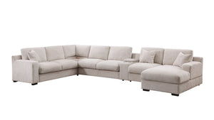 English Elm Celine Chenille Sectional Sofa with Chaise Cupholders and Built-in Charging Ports Beige B061S00807