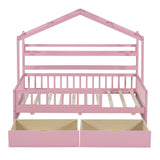 English Elm Wooden Twin Size House Bed With 2 Drawers,Kids Bed With Storage Shelf, Pink