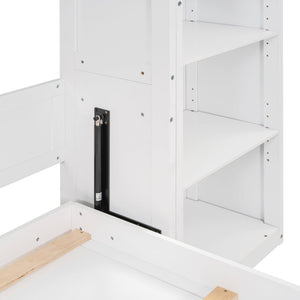 English Elm Full Size Murphy Wall Bed with Integrated Shelving Unit for Studio or Guest Room White LP000696AAK-2
