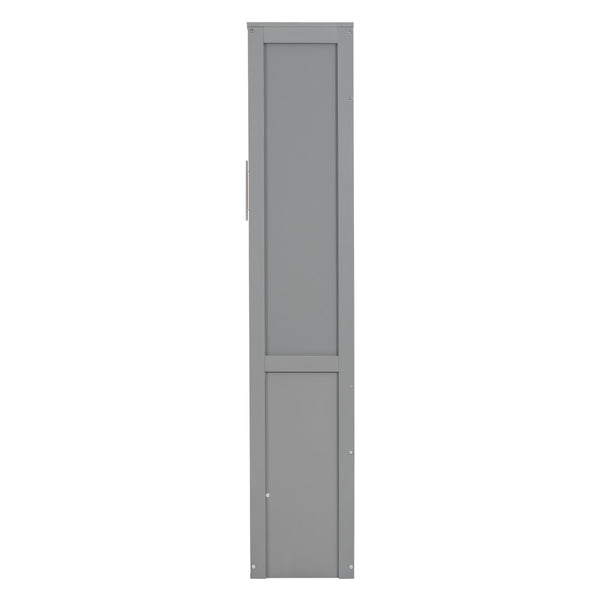 English Elm Full Size Murphy Wall Bed with Integrated Shelving Unit for Studio or Guest Room Gray LP000696AAE-2