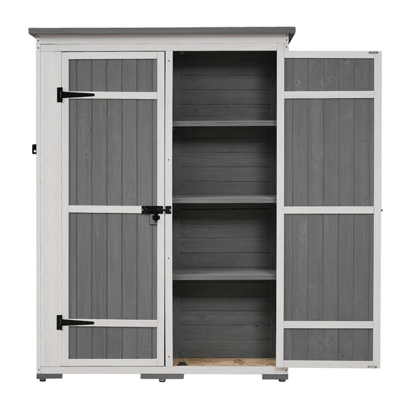 English Elm TOPMAX Outdoor 5.5ft Wood Storage Shed Cabinet with Waterproof Asphalt Roof, Lockable Doors, Sturdy White+gray SP100016AAE