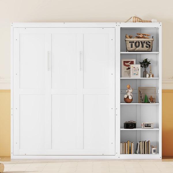 English Elm Full Size Murphy Wall Bed with Integrated Shelving Unit for Studio or Guest Room White LP000696AAK-1
