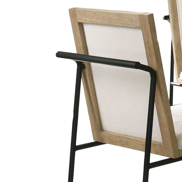 English Elm Magnus Extendable Oak Dining Set with Bench Cream Upholstered Chairs and Metal Legs B061S00799