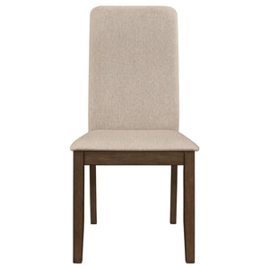 English Elm Latte Padded Side Chairs (Set of 2) — Medium Walnut Frame, High Back Comfort, Latte Twill Fabric Upholstery and Curved Legs for Dining Elegance B062P153697