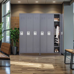 English Elm 3 Door 72"H metal lockers with locks — durable steel storage cabinet for gym, office, school security and organization T2398P151995
