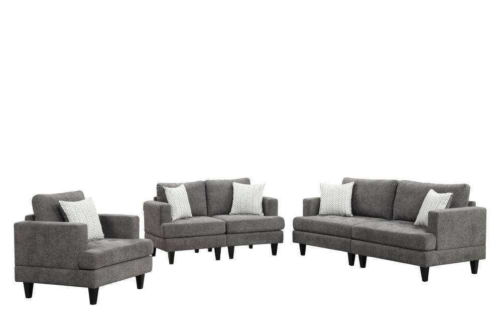 English Elm Callaway Three Piece Chenille Living Room Sofa Set with Tapered Legs and Throw Pillows B061S00801