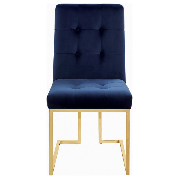 English Elm Tufted Velvet Dining Chair Set of 2 – Blue Button-Tufted Upholstered Seats with Chrome Sled Legs B062P153698
