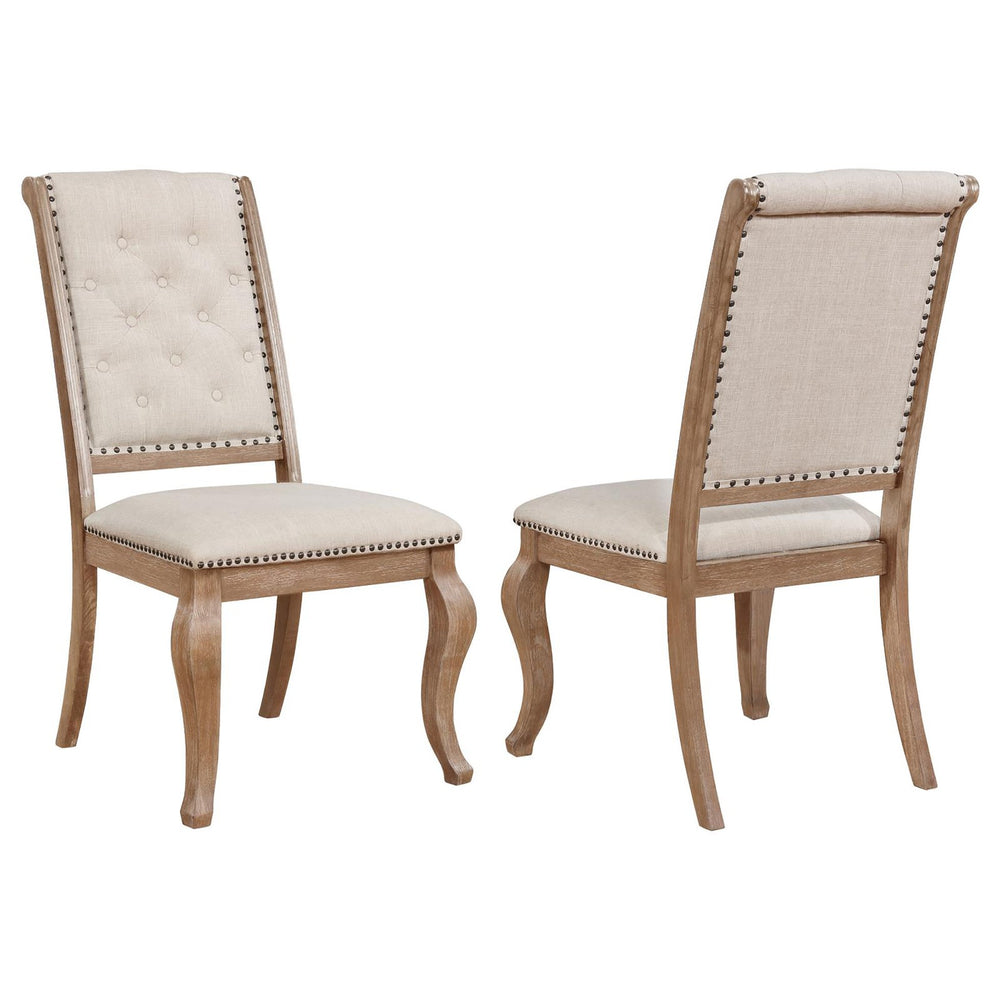 English Elm Cream Tufted Dining Chair Set Of 2 - Rustic Elegance With Barley Brown Frame & Nailhead Trim B062P153696