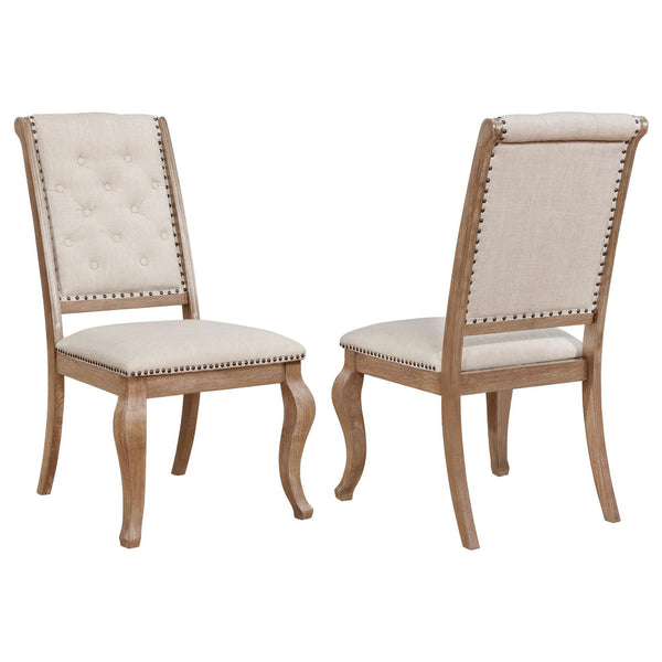 English Elm Cream Tufted Dining Chair Set Of 2 - Rustic Elegance With Barley Brown Frame & Nailhead Trim B062P153696