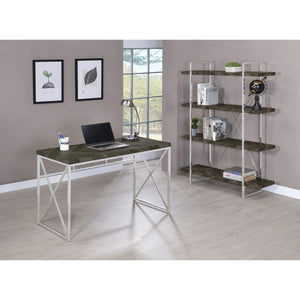 English Elm Rustic Modern Grey Herringbone Writing Desk with Chrome Accents — Durable Metal Frame, Sleek Office Style B062P153674