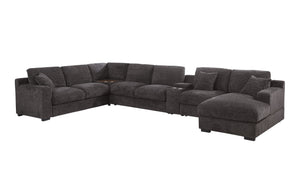 English Elm Celine Chenille Sectional Sofa with Chaise Cupholders and Built-in Charging Ports Gray B061S00805