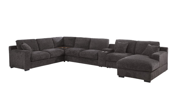 English Elm Celine Chenille Sectional Sofa with Chaise Cupholders and Built-in Charging Ports Gray B061S00805