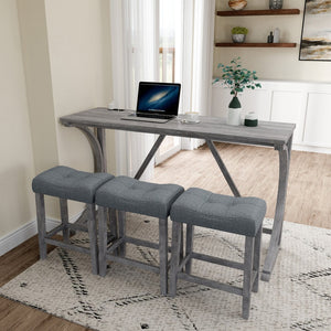 English Elm Bar Table Set with Stools Built-in Charging Outlet Industrial Loft Dining W1781P145876
