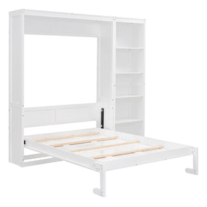 English Elm Full Size Murphy Wall Bed with Integrated Shelving Unit for Studio or Guest Room White LP000696AAK-1