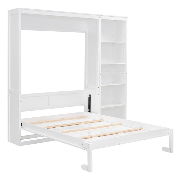 English Elm Full Size Murphy Wall Bed with Integrated Shelving Unit for Studio or Guest Room White LP000696AAK-2