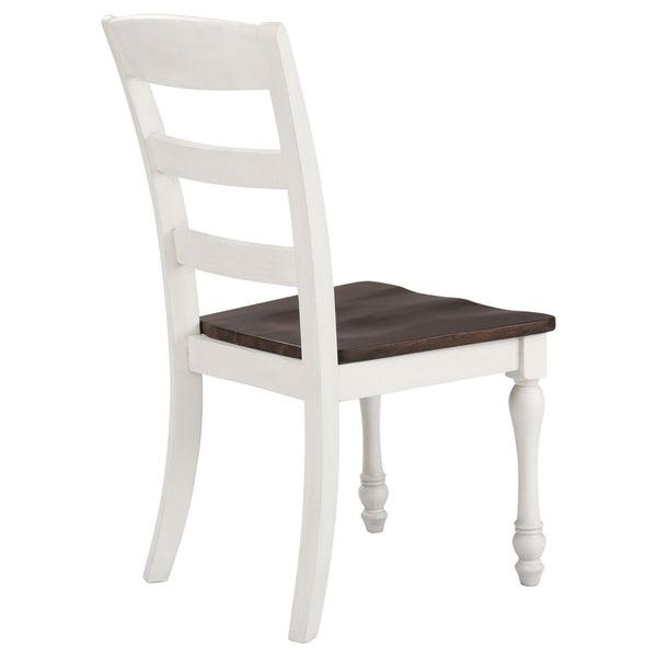 English Elm Dark Cocoa Dual-Tone Ladder Back Side Chair Set of 2 — Solid Wood, Saddle Seat, Turned Legs, Farmhouse Charm B062P153703