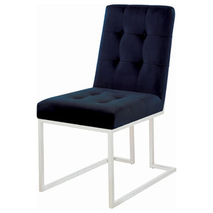English Elm Blue Velvet Tufted Dining Chair Set of 2 – Plush Button-Back Velvet, Chrome Sled Legs, Modern Luxe B062P153702