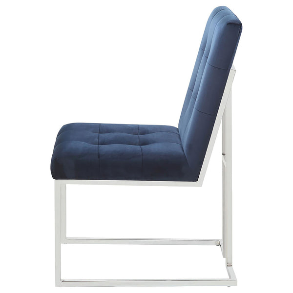 English Elm Blue Velvet Tufted Dining Chair Set of 2 – Plush Button-Back Velvet, Chrome Sled Legs, Modern Luxe B062P153702