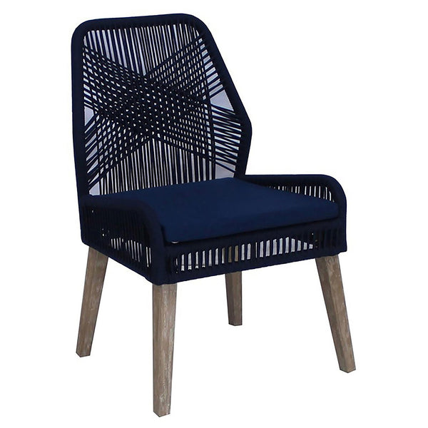 English Elm Dark Navy Woven Rope Side Chairs (Set of 2) — Coastal Rustic Diamond Back, Weathered Wash Legs, Mahogany Frame B062P153708