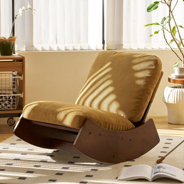 English Elm Comfortable Corduroy Glider Rocking Chair Solid Wood Frame Nursery and Bedroom Accent W2105P480685