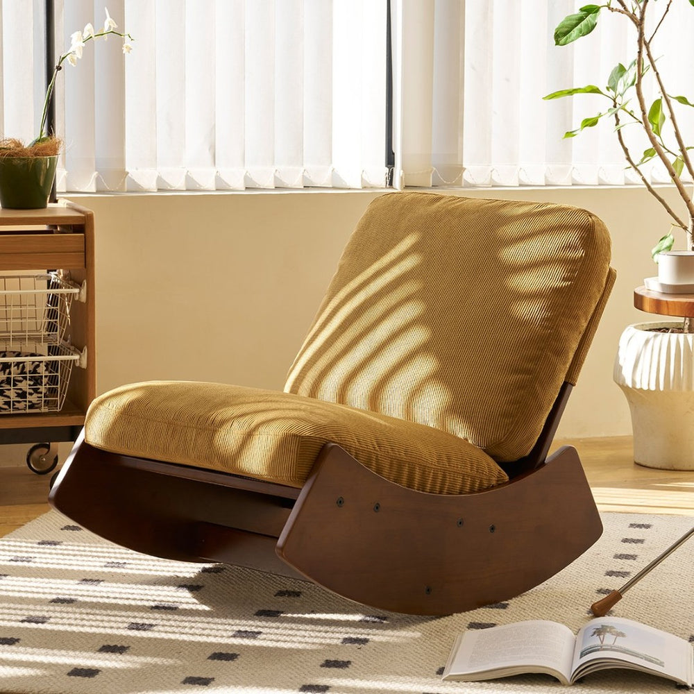 English Elm Comfortable Corduroy Glider Rocker with Solid Wood Frame for Nursery or Living Room W2105P145994