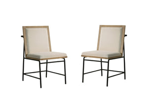 English Elm Bowen Round Oak Veneer Dining Set Seats Four with Cream Upholstered Chairs B061S00797