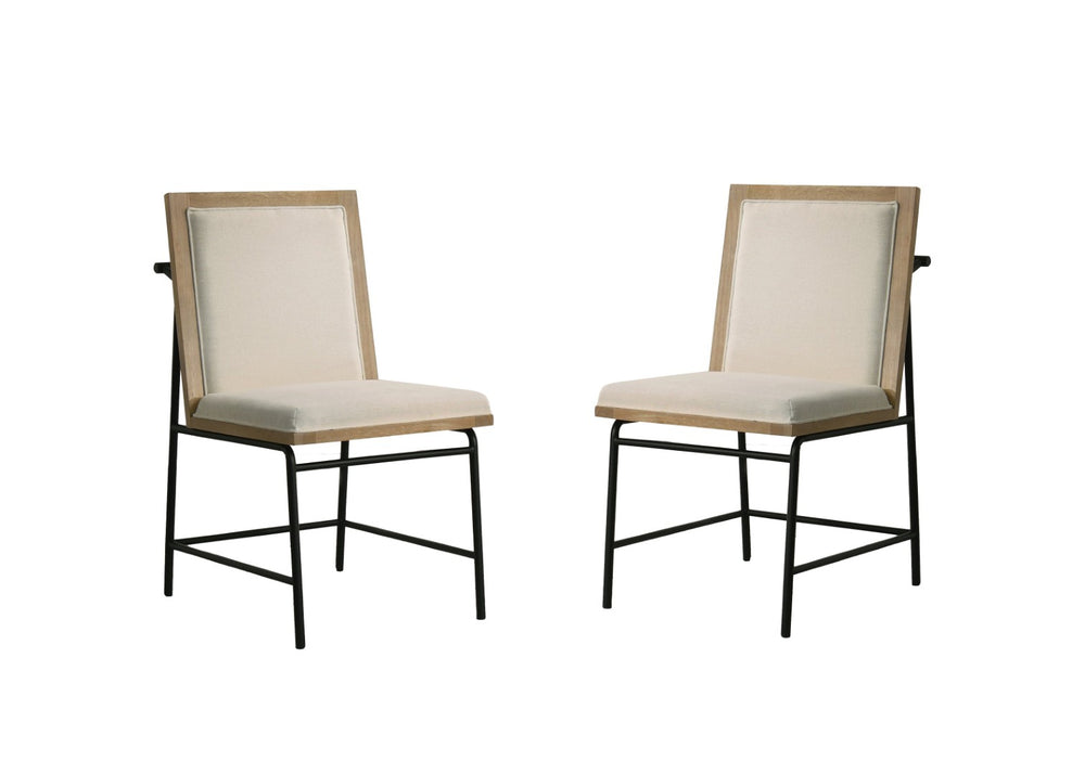English Elm Torrance Oak Finish Dining Chair Set with Cream Seat and Slim Black Metal Legs B061P159841