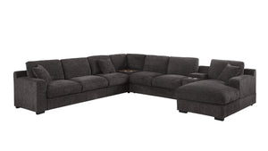 English Elm Celine Chenille Sectional Sofa with Chaise Cupholders and Built-in Charging Ports Gray B061S00805