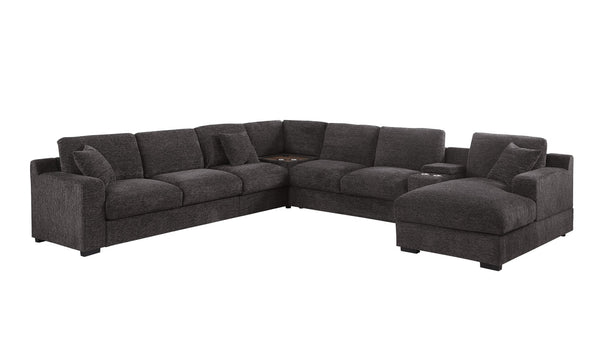 English Elm Celine Chenille Sectional Sofa with Chaise Cupholders and Built-in Charging Ports Gray B061S00805