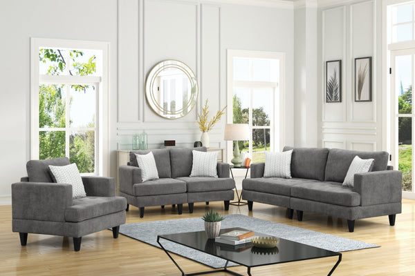 English Elm Callaway Three Piece Chenille Living Room Sofa Set with Tapered Legs and Throw Pillows B061S00801