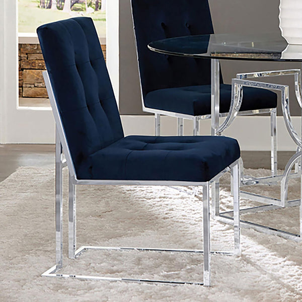 English Elm Blue Velvet Tufted Dining Chair Set of 2 – Plush Button-Back Velvet, Chrome Sled Legs, Modern Luxe B062P153702