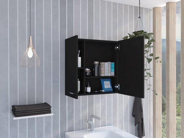 English Elm Kenya Medicine Cabinet with Mirror and Double Doors, 4 Interior Shelves for Organized Storage Black 28 L x 21 W x 5 H B128P148726