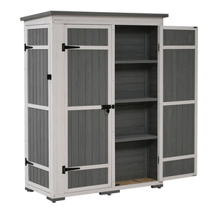 English Elm TOPMAX Outdoor 5.5ft Wood Storage Shed Cabinet with Waterproof Asphalt Roof, Lockable Doors, Sturdy White+gray SP100016AAE