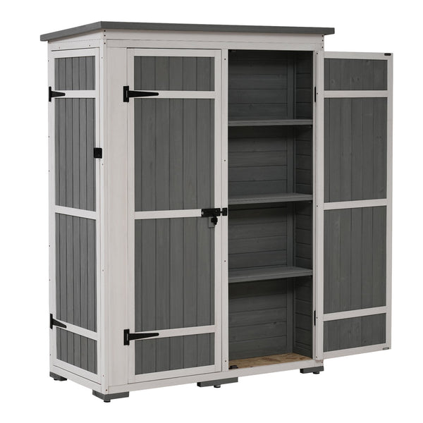 English Elm TOPMAX Outdoor 5.5ft Wood Storage Shed Cabinet with Waterproof Asphalt Roof, Lockable Doors, Sturdy White+gray SP100016AAE