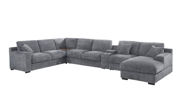 English Elm Celine Chenille Sectional Sofa with Chaise Cupholders and Built-in Charging Ports Light Gray B061S00806