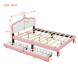 English Elm Full Size Princess Bed With Crown Headboard and 2 Drawers, Full Size Platform Bed With Headboard and Footboard,White+Pink