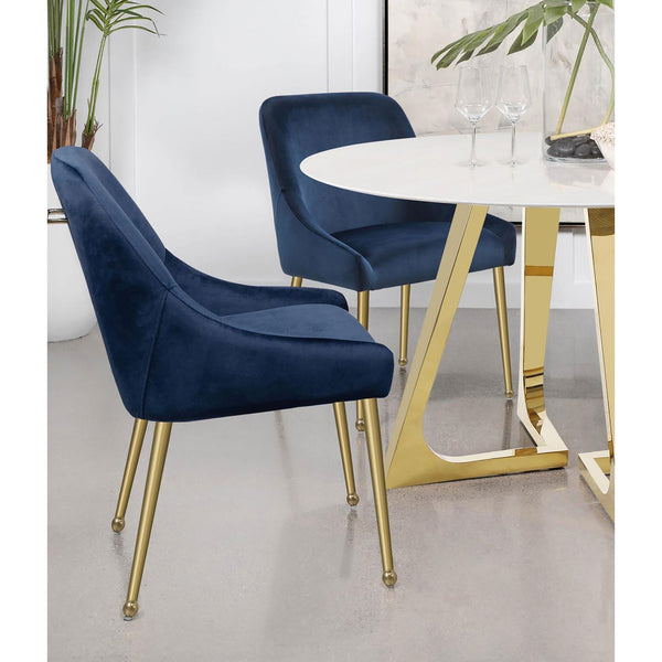 English Elm Dark Ink Blue Walmer Wingback Dining Chairs Set of 2 with Gold Brass Frame, Plush Upholstery & Handles B062P153694