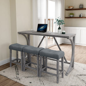 English Elm Bar Table Set with Stools Built-in Charging Outlet Industrial Loft Dining W1781P145876