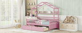 English Elm Wooden Twin Size House Bed With 2 Drawers,Kids Bed With Storage Shelf, Pink