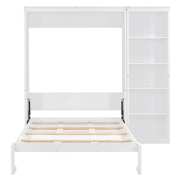English Elm Full Size Murphy Wall Bed with Integrated Shelving Unit for Studio or Guest Room White LP000696AAK-2