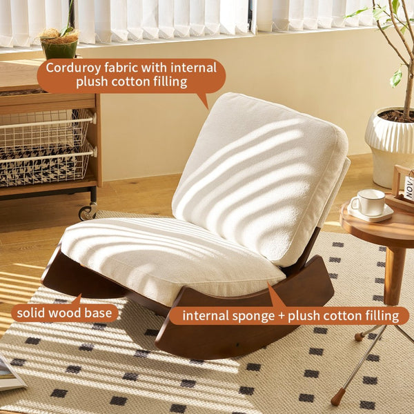 English Elm Comfortable Corduroy Glider Chairs Solid Wood Frame Retro Striped Set of 2 Nursery W2105S00013