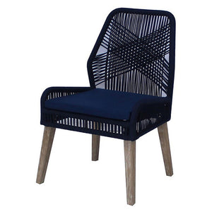 English Elm Dark Navy Woven Rope Side Chairs (Set of 2) — Coastal Rustic Diamond Back, Weathered Wash Legs, Mahogany Frame B062P153708