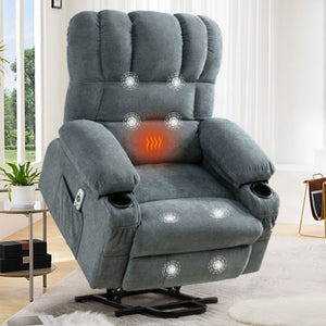 English Elm Power Lift Recliner Chair With Heat & Massage - Infinite Positions, Usb Charging, Durable Blue Fabric W1521S00023-GIGA
