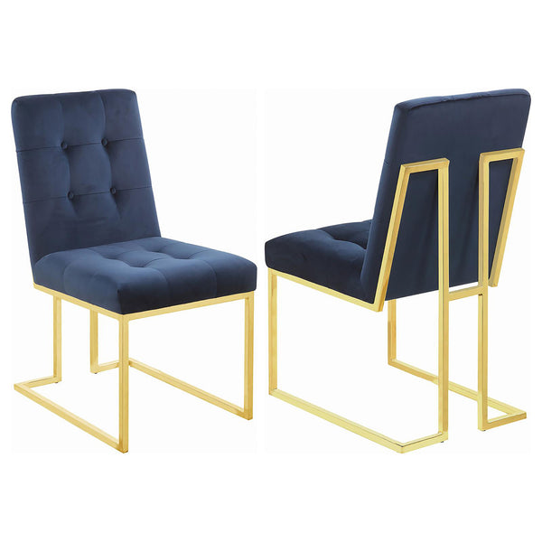 English Elm Tufted Velvet Dining Chair Set of 2 – Blue Button-Tufted Upholstered Seats with Chrome Sled Legs B062P153698
