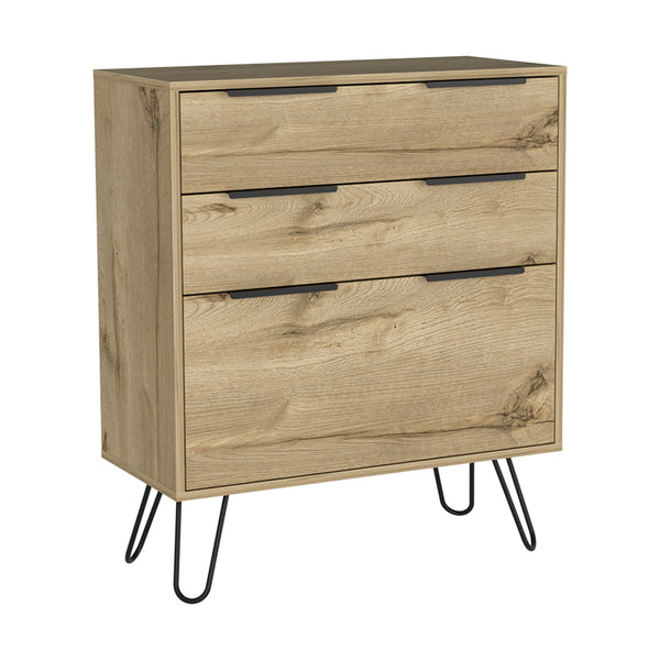 English Elm Drawer Hartly Dresser in Light Oak with 3 Large Drawers, Chic Hairpin Legs, Durable Engineered Wood 34" L B092P154877