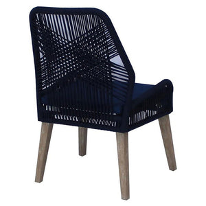 English Elm Dark Navy Woven Rope Side Chairs (Set of 2) — Coastal Rustic Diamond Back, Weathered Wash Legs, Mahogany Frame B062P153708