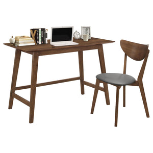 English Elm Walnut Mid-Century 2-Piece Writing Desk Set with Dark Grey Chair, Walnut Finish, Compact Office Chic B062P153671