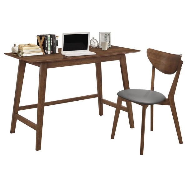 English Elm Walnut Mid-Century 2-Piece Writing Desk Set with Dark Grey Chair, Walnut Finish, Compact Office Chic B062P153671