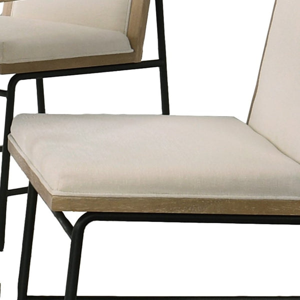 English Elm Magnus Extendable Oak Dining Set with Bench Cream Upholstered Chairs and Metal Legs B061S00799